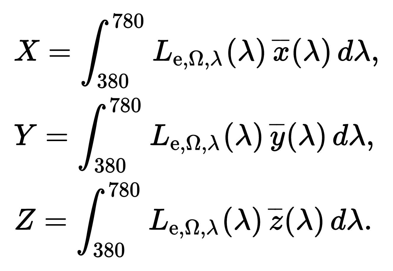 equations for CIE tristimulus values