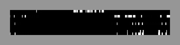 time series data displayed as an image, with ones as white line segments; each column represents the area or areas fixated at a given time