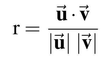 equation for normalized cross-correlation:  the dot product of two vectors, divided by the product of their norms